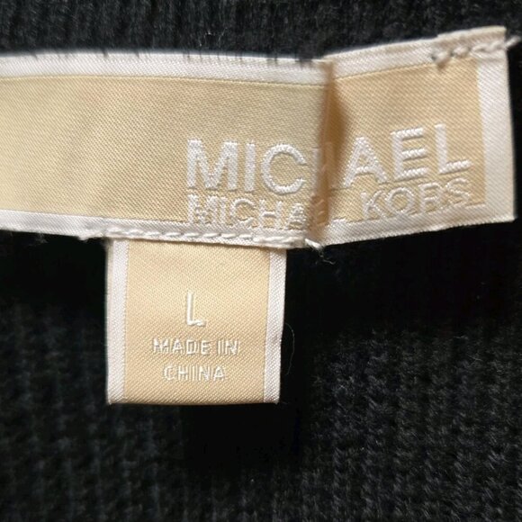 Michael Kors Womens Large Black Long Sleeve Turtleneck Sweater Gold Buttons Long - Picture 8 of 9